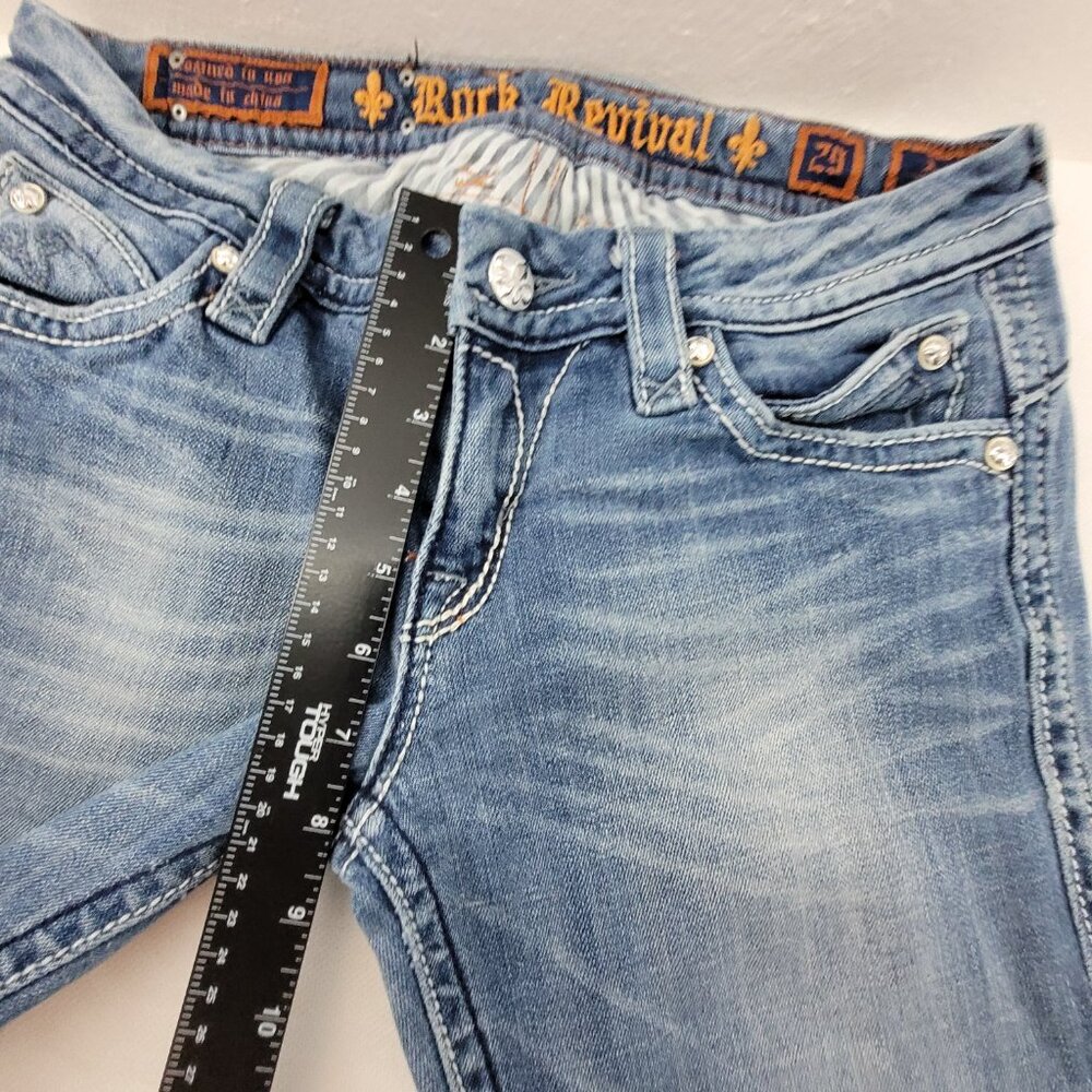 Rock Revival Jeans Women's 29 Blue Anja Boot 30x34.25" Stretch Worn Hems - Picture 10 of 16